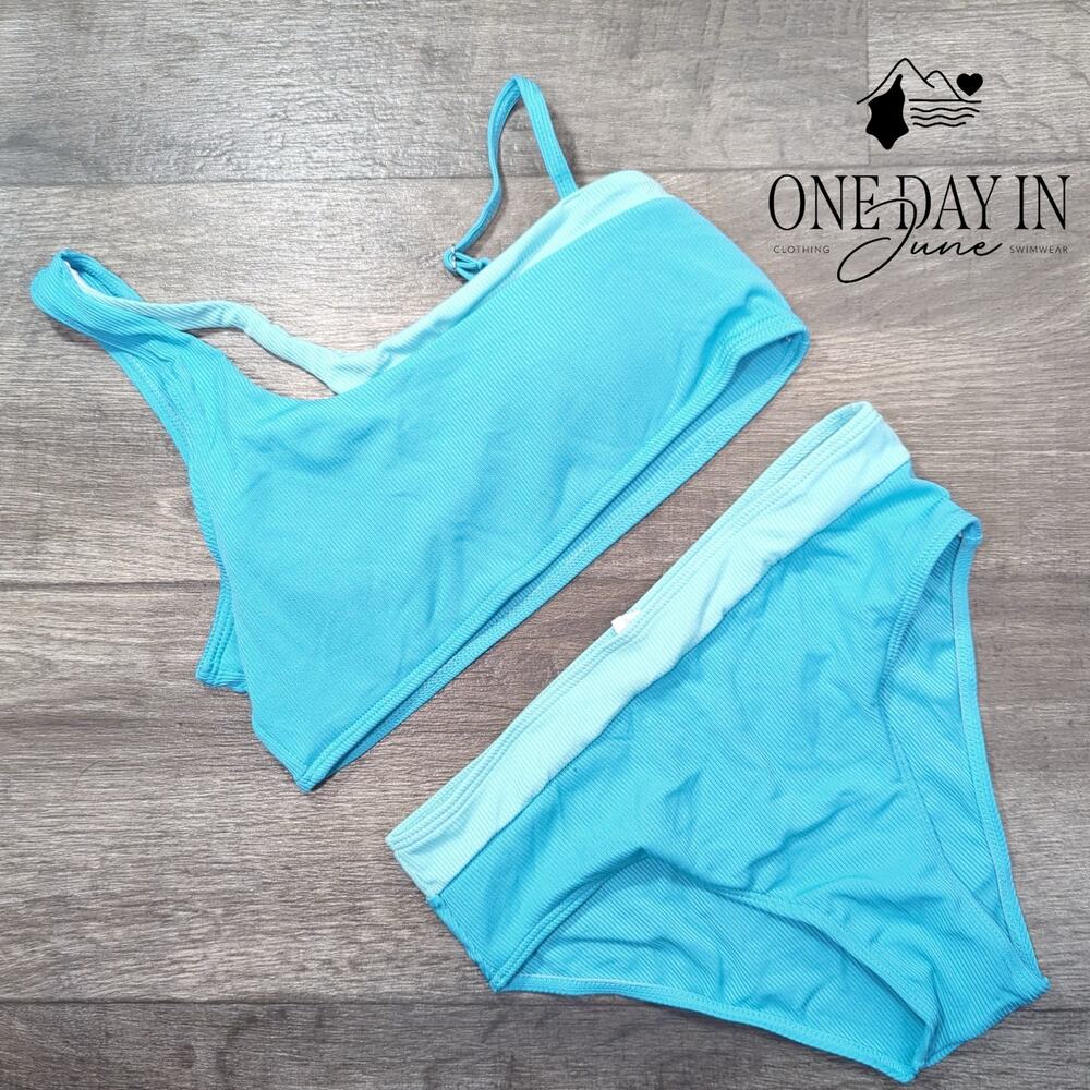 Aleumdr Ribbed One Shoulder Bikini Swimsuit Size 13-14Y